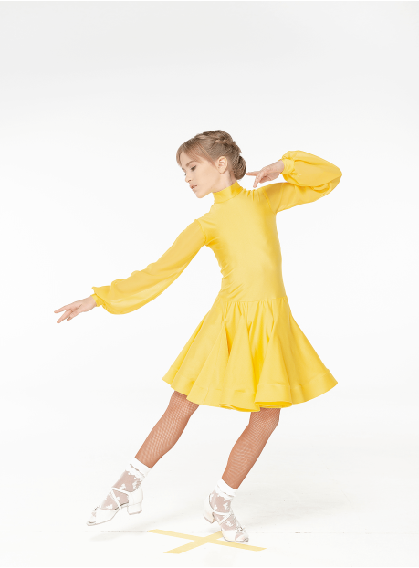 Juvenile dress BS535DR-21# for a girl, gold, lycra, сhiffon