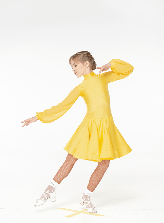 Juvenile dress BS535DR-21# for a girl, Gold, lycra, сhiffon