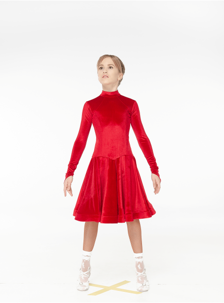 Juvenile dress BS539DR-13# for a girl, red, velvet