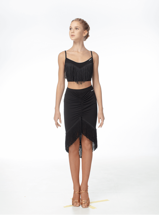 Crop Top TP244 female, Black, crepe, fringe