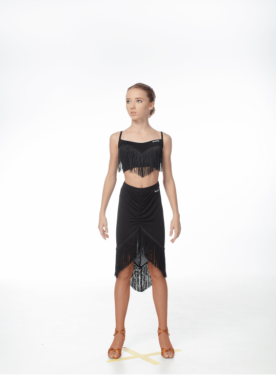 Топ TP244 для девочки, черный, масло, бахрома