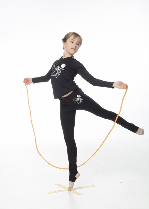 Лосини Гімнастичні L253-7 для дівчинки, чорний з малюнком Скакалка, бавовна