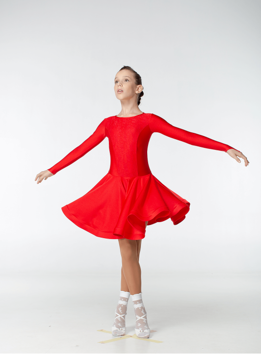 Juvenile dress BS420DR-1# for a girl, Red, lycra, lace