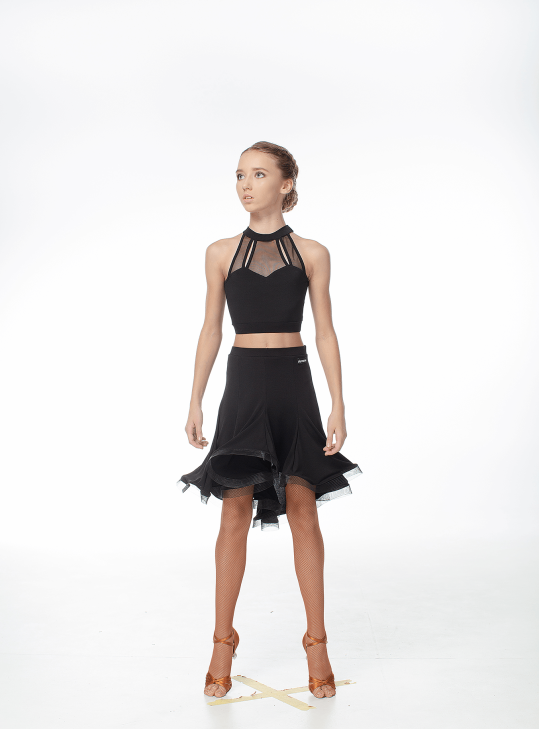 Crop Top TP499 for a girl, Black, crepe, mesh