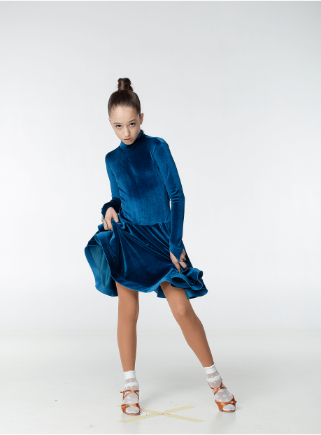 Juvenile dress BS67DR-13# for a girl, sea wave, velvet