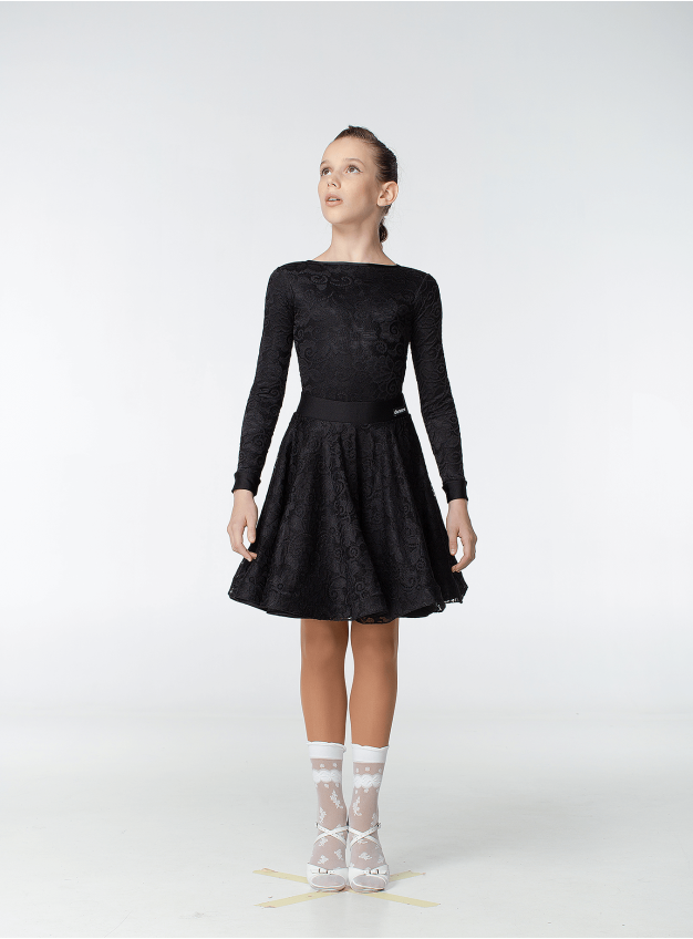 Juvenile dress BS269-402-11# for girl, black, biflex, guipure - 3085