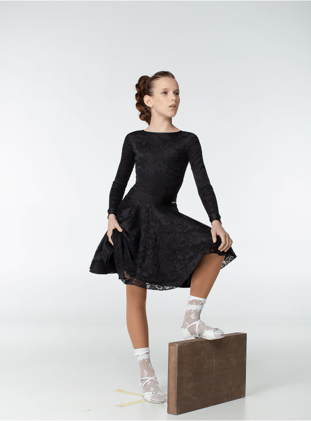 Juvenile dress BS269-402-11# for girl, black, biflex, guipure - 3085