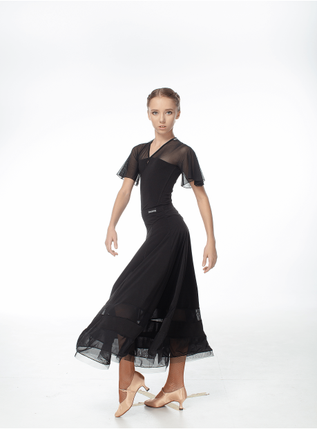 Dance Top BL601 for a girl, Black, crepe, mesh