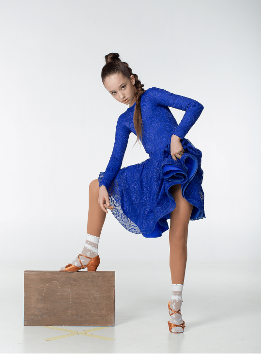 Juvenile dress BS269-402-11# for a girl, Electric Blue, lycra, lace