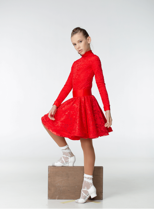 Juvenile dress BS198-274-11# for a girl, Red, lycra, lace