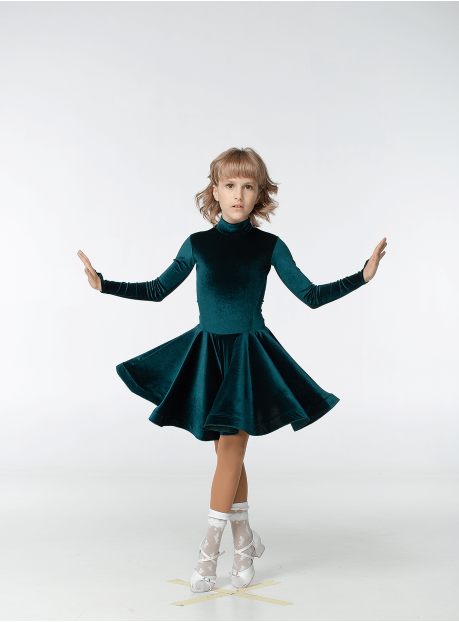 Juvenile dress BS67DR-13# for a girl, dark green, velvet