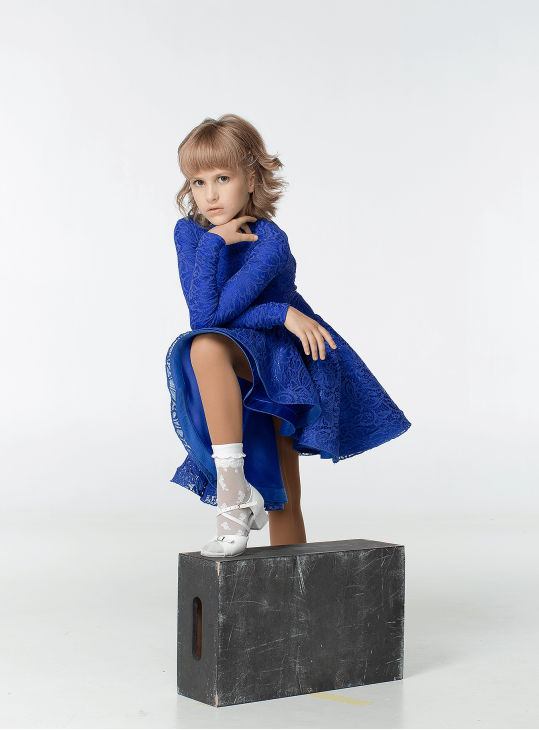 Juvenile dress BS198-274-11# for a girl, Electric Blue, lycra, lace