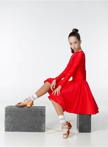 Juvenile dress BS319DR-402-11# for a girl, red, lycra, lace