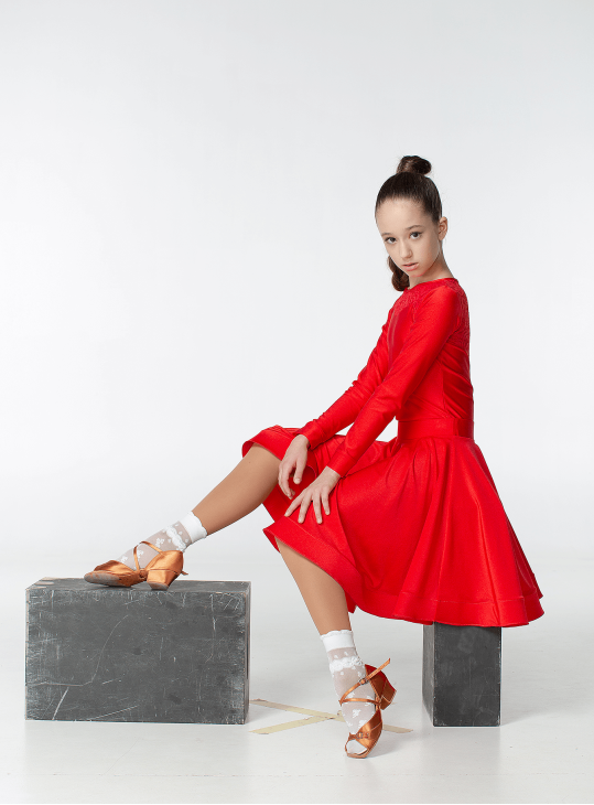 Juvenile dress BS319DR-402-11# for a girl, Red, lycra, lace