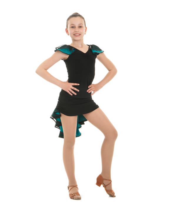 Блуза BL337-5 для дівчинки, чорна/бірюзова, масло, сітка