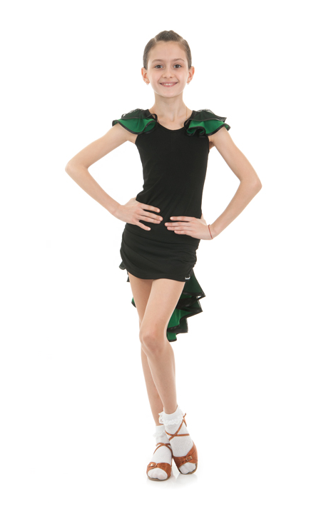 Блуза BL337-5 для девочки, черная/изумрудная, масло, сетка