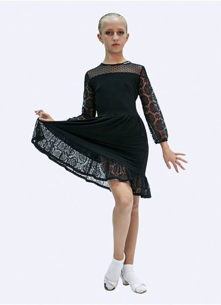 Платье PL432 для девочки, черный, масло, сетка+гипюр