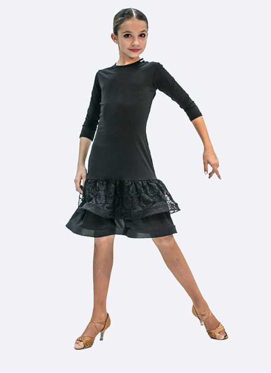 Dress PL439-11# for a girl, Black, crepe, lace