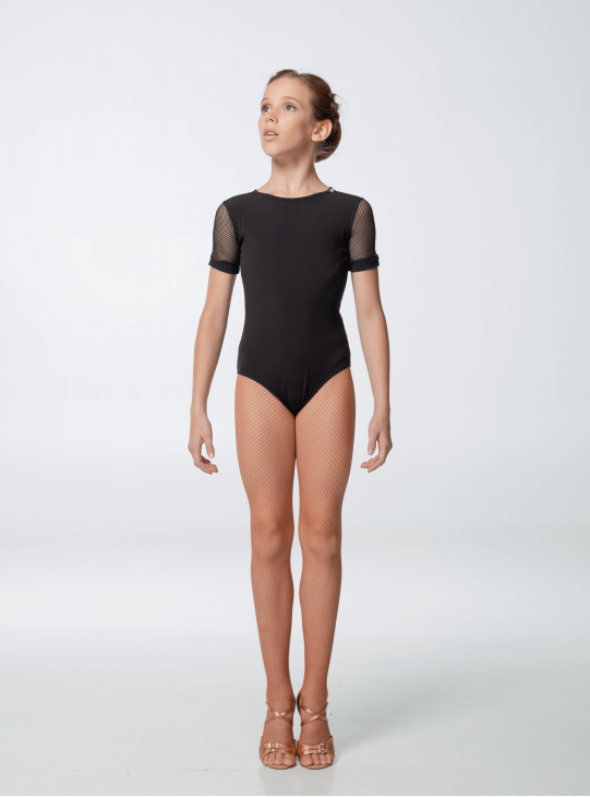 Leotard  K446KR-17 for a girl, Black, crepe+mesh