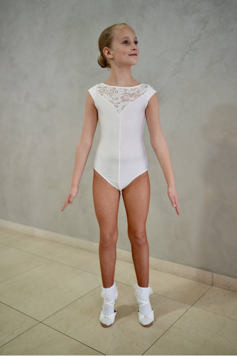 Leotard  K733-11 for a girl, white, lycra, lace