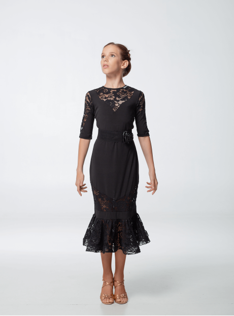 Dress PL428# for a girl, Black, crepe, lace