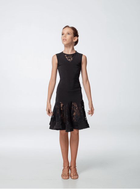 Dress PL430-11# for a girl, Black, crepe, lace