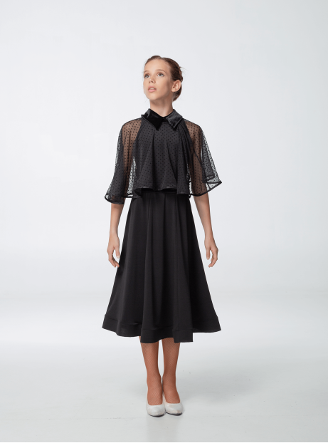 Dress PS433-6# for a girl, Black, crepe, mesh+velvet
