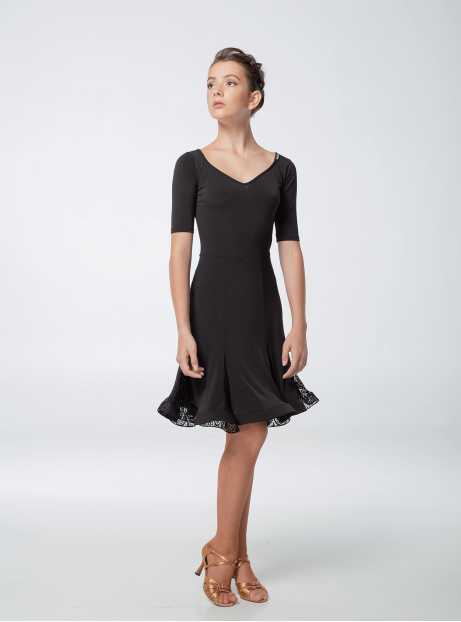 Жіноча Сукня для латини PL438# Dance Me, масло+гіпюр, чорний
