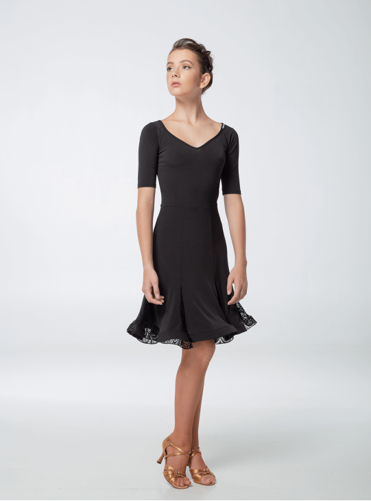 Women's Latin dress PL438# Dance Me, crepe+guipure, Black