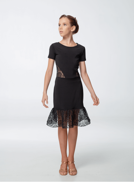 Dress PL443-11# for a girl, Black, crepe, lace