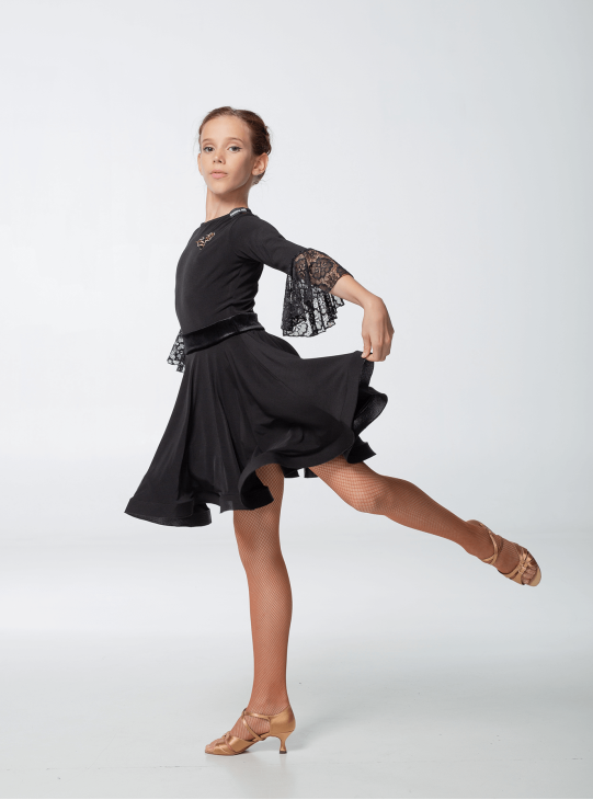 Сукня для дівчинки PL444-15# Dance.me, масло+гіпюр+оксамит, чорний