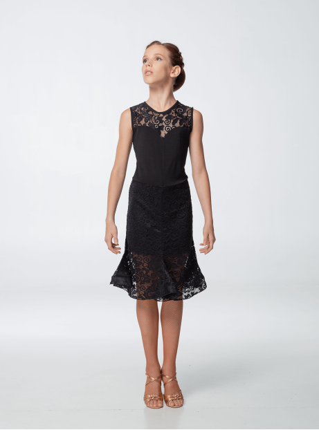 Dress PL451-11# for a girl, Black, crepe, lace