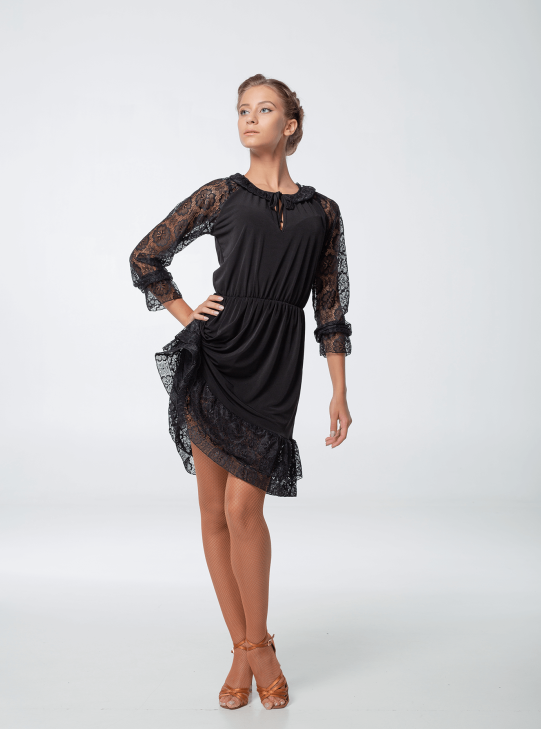Сукня PL455-11# жіноча, чорний, масло, гіпюр
