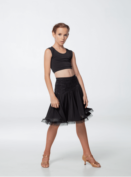 Skirt UL298-11-14# for a girl, Black, crepe, lace