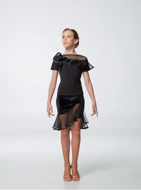 Skirt Latin UL34-13 Dance.me, Ukraine, Oil+mesh, Black