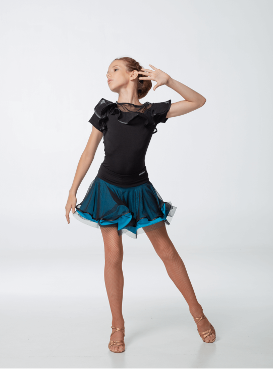 Dance Me Спідниця для латини UL363# дитяча, масло / сітка, чорний / бірюзовий
