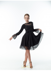 DANCEME Платье женское PL448-6#, масло+сетка+гипюр+бархат, черный