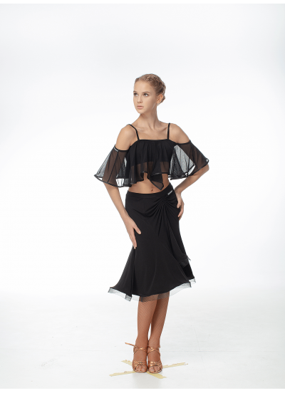 Женская юбка для латины Dance Me ЮЛ185-14, ткань масло, черный цвет