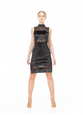 Платье женское Латина ПЛ436-13-11, бархат+гипюр, черный, Dance.me, Украина