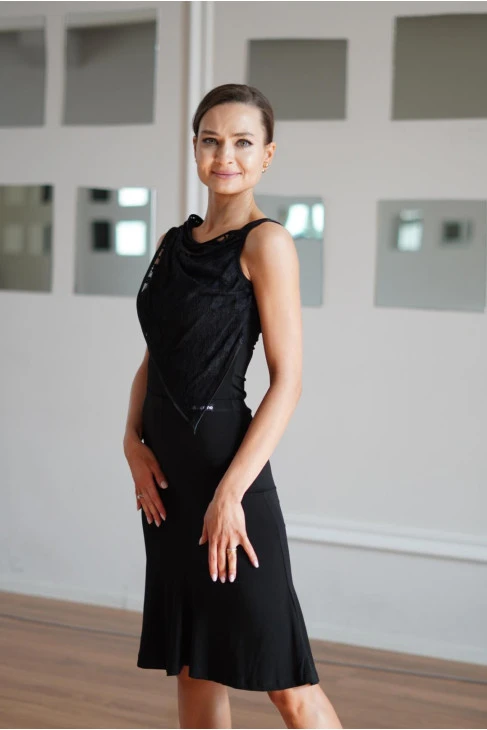 Women's blouse BL356-1 Dance.me, Ukraine, crepe+guipure, Black