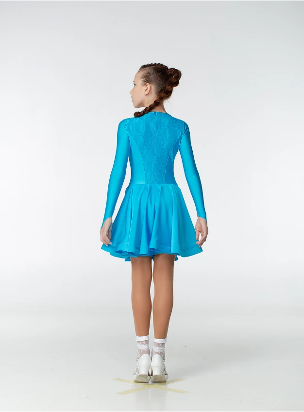 Juvenile dress BS420DR-1# for a girl, azure, lycra, lace