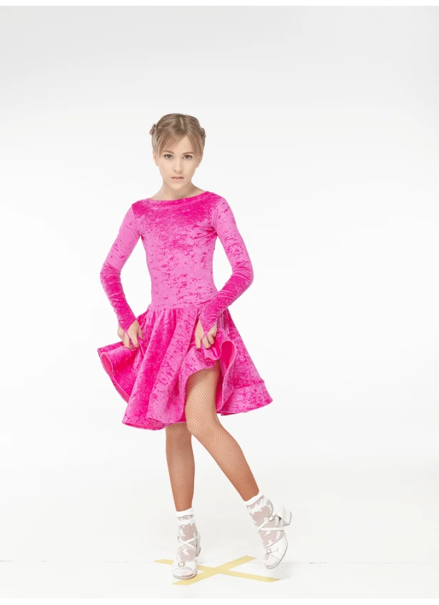 Juvenile dress BS534DR-13B# for a girl, fuchsia, crash velvet