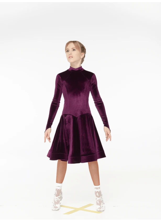 Juvenile dress BS539DR-13# for a girl, plum, velvet