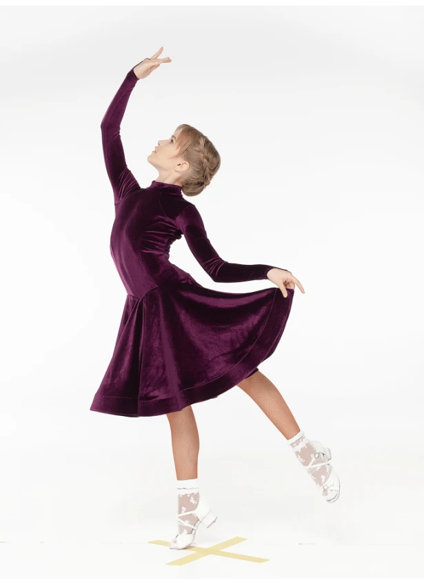 Juvenile dress BS539DR-13# for a girl, plum, velvet