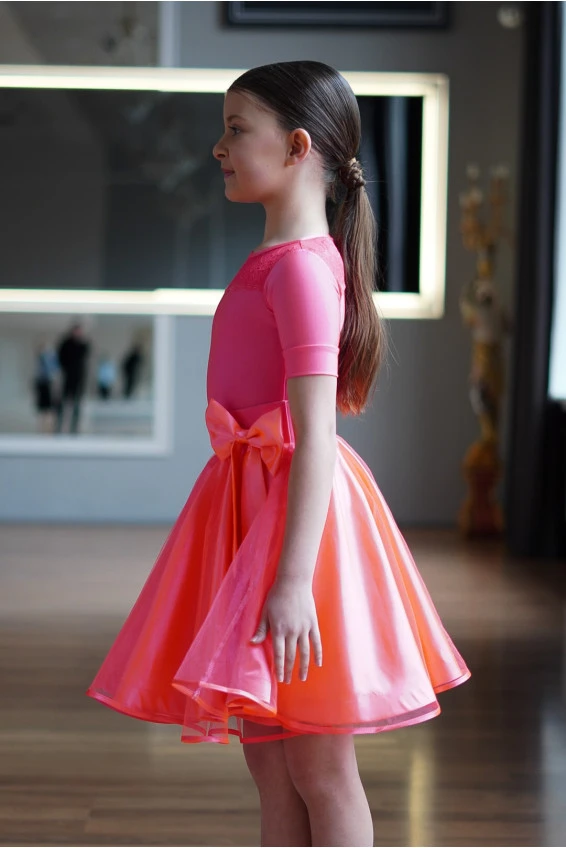 Juvenile dress BS276KR-180# for a girl, coral, lycra, satin+tulle