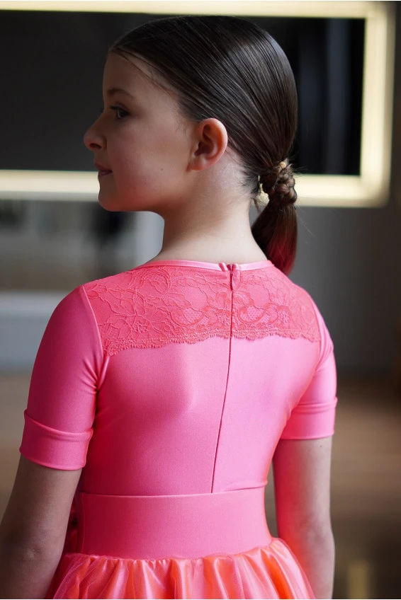 Juvenile dress BS276KR-180# for a girl, coral, lycra, satin+tulle