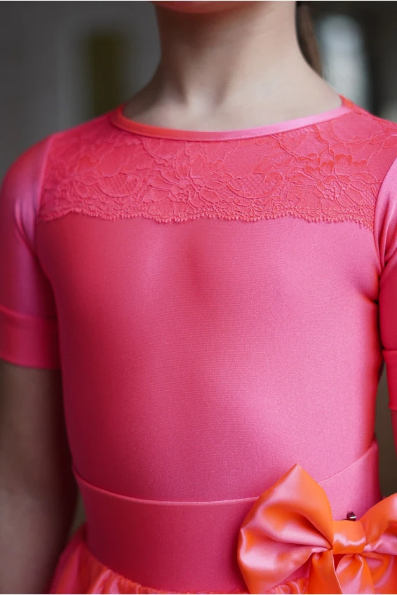 Juvenile dress BS276KR-180# for a girl, coral, lycra, satin+tulle