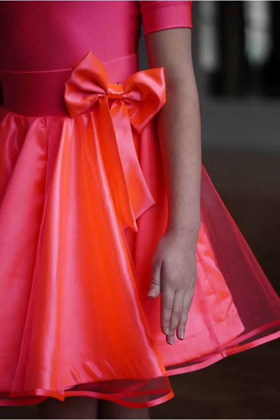 Juvenile dress BS276KR-180# for a girl, coral, lycra, satin+tulle