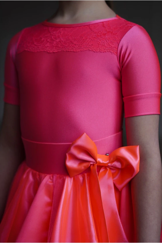Juvenile dress BS276KR-180# for a girl, coral, lycra, satin+tulle