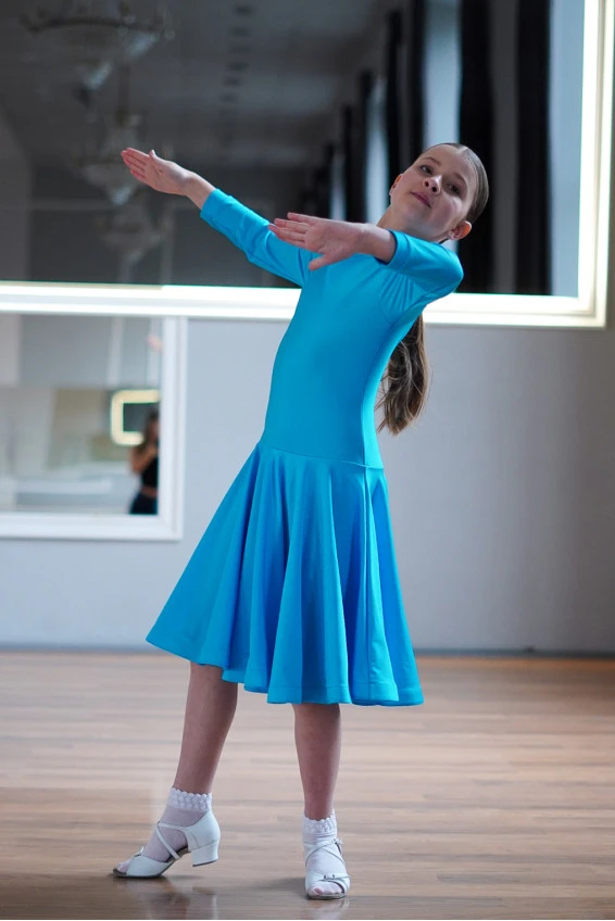 Juvenile dress BS509DR# for a girl, Azure, lycra